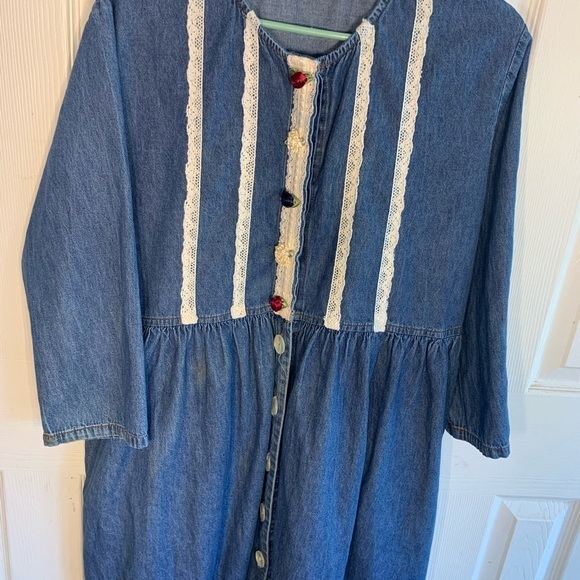 Women’s Vintage Chorus Blues Size 14 Blue Jean Denim Lace Dress With Pockets - Picture 9 of 12
